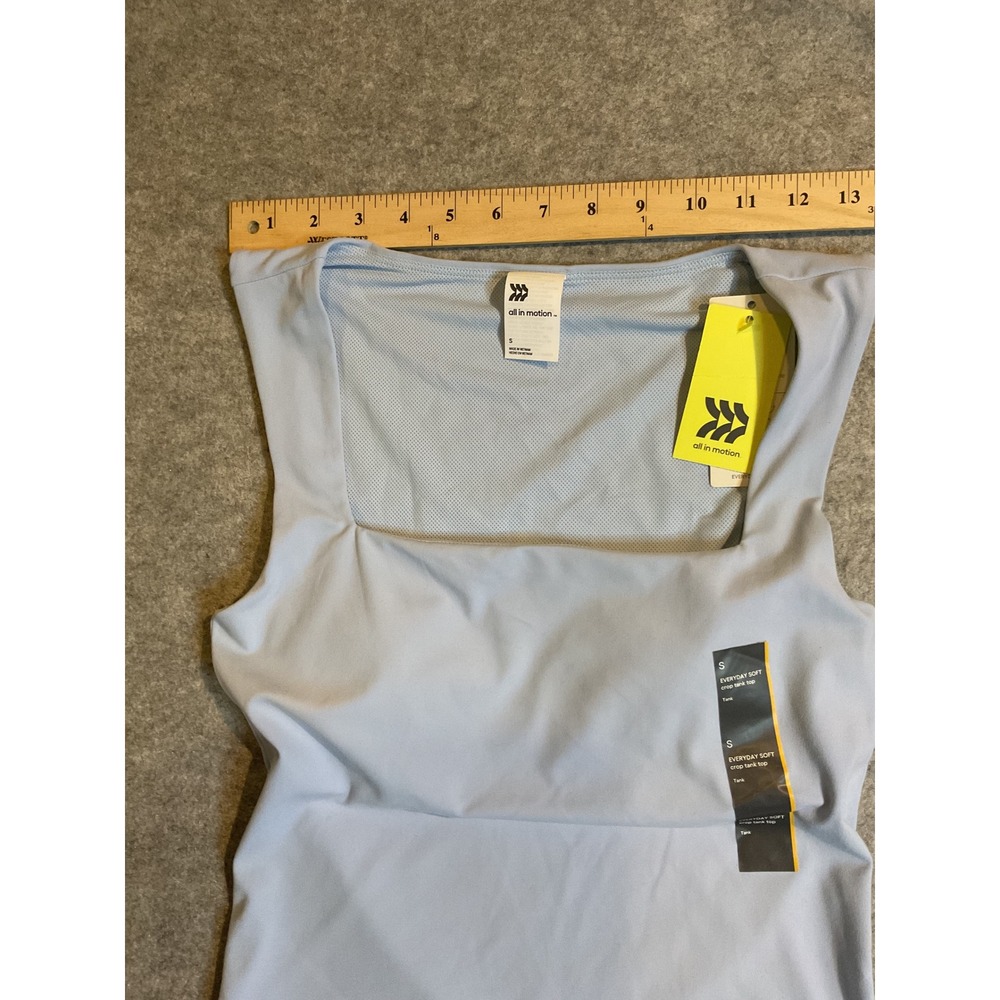 All in Motion Everyday Soft Crop Tank Top Light Blue Square Neck Built-in Bra S - Picture 5 of 8
